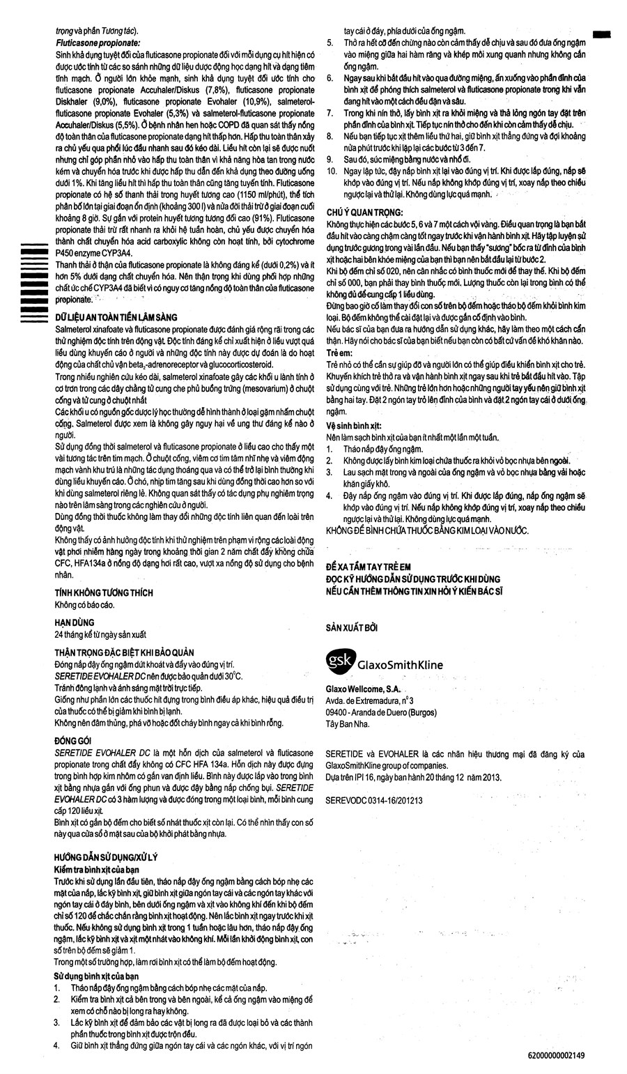 Thuốc xịt khí dung Seretide Evohaler DC 25/250mcg trị hen suyễn